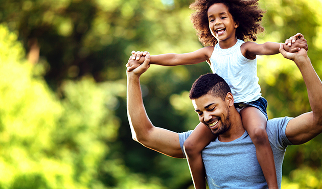 Happy man with girl on his shoulders