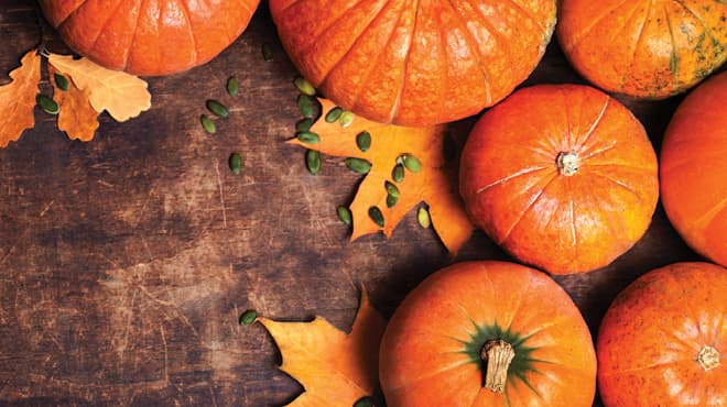 Pumpkins and leaves