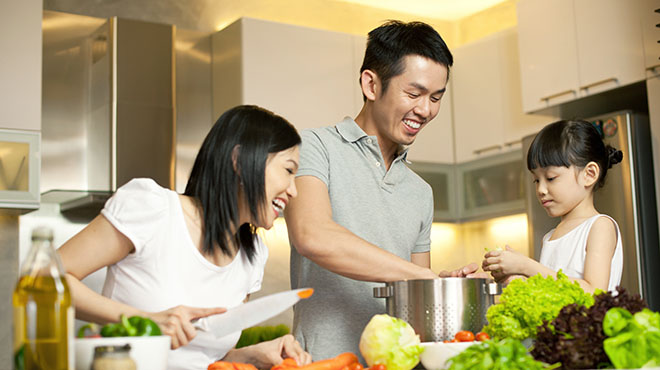 Family preparing heart healthy meal