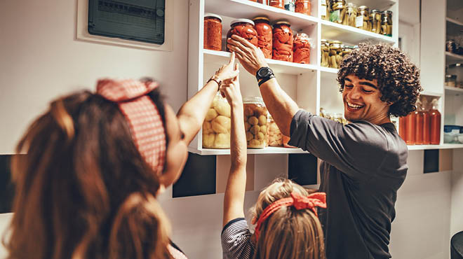 Jars on shelves in pantry