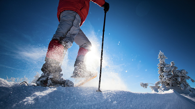 Snowshoeing on sunny day