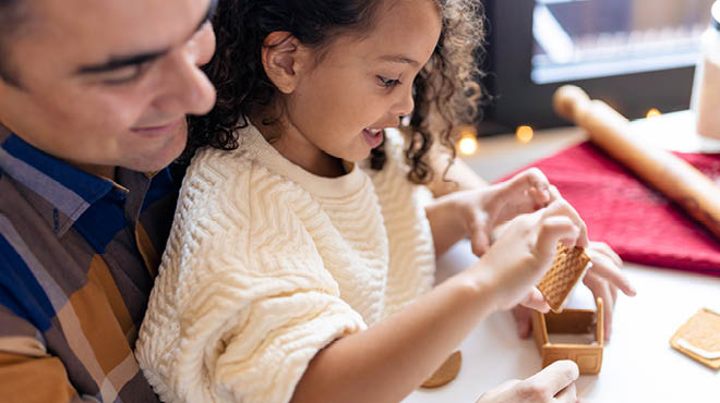 Child and parent holiday crafting