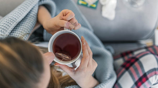 Overhead view drinking tea