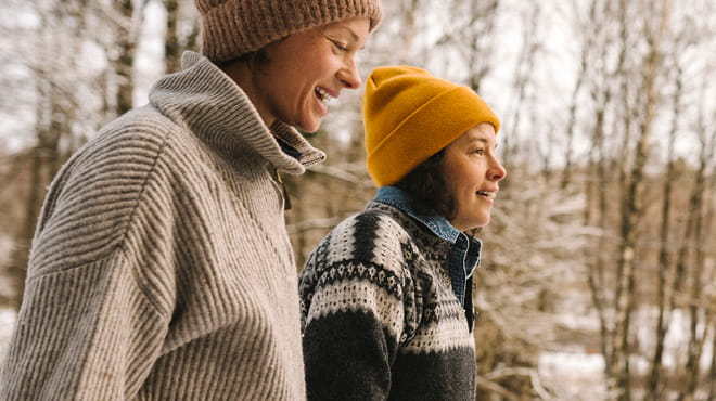 Winter walking wearing sweaters