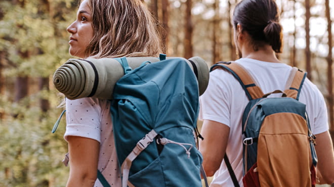 Backpackers in woods