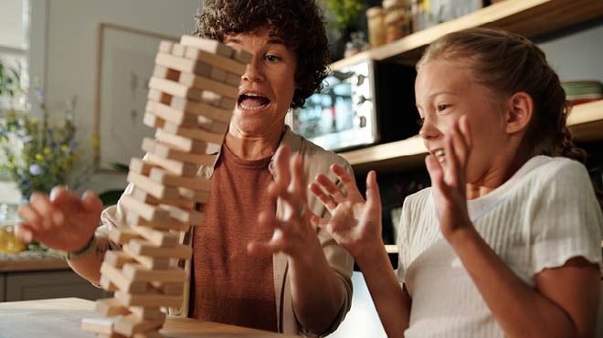 People playing Jenga