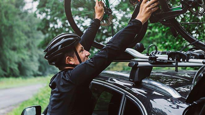 Securing bike on car roof rack