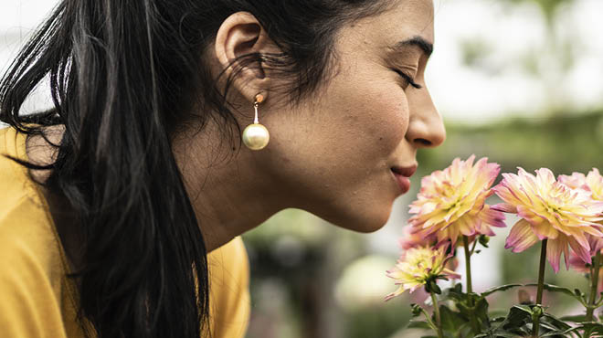 Smelling flowers