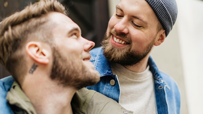 Two people looking at each other