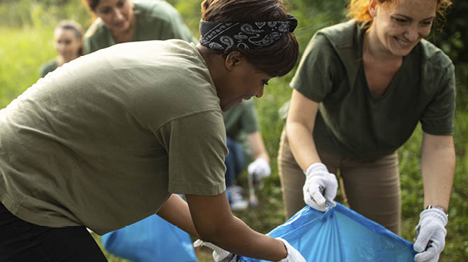 Volunteers picking up trash