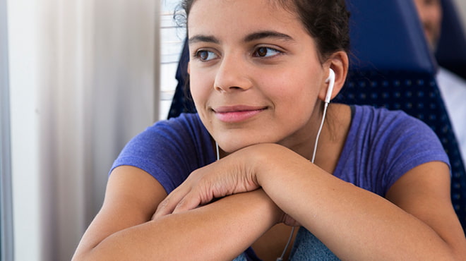 Person wearing earbuds